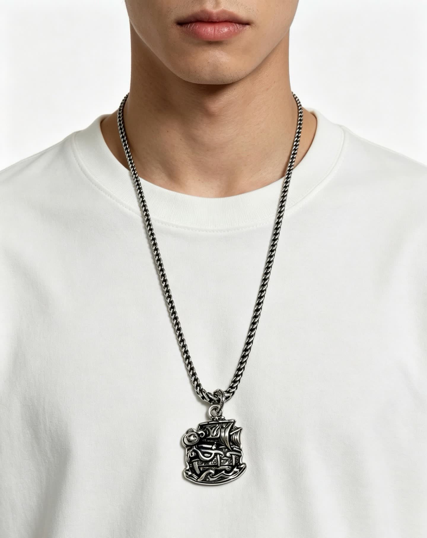 Louis Vuitton Silver Chain Necklace with Ship Pendant